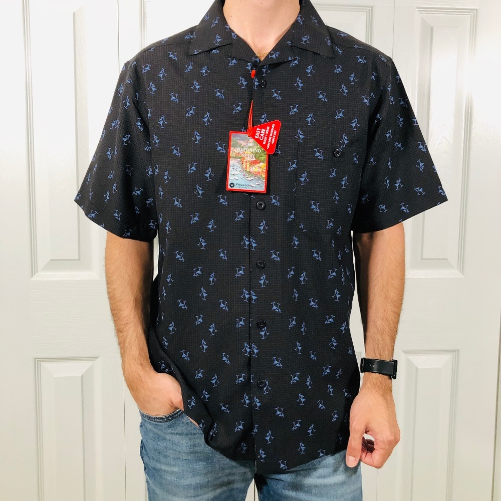 Haggar Black Martini Print Short Sleeve Shirt - Picture 3 of 8